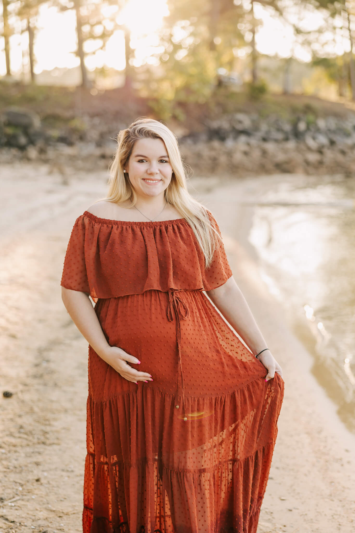 Pregnant mom wearing a dress from the client closet of molly berry photography. 5 Highly-Rated Baby Shower Venues in Augusta GA