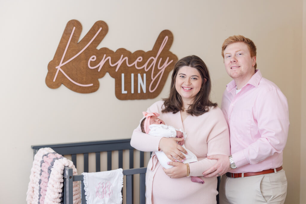 Newborn in home session that took place in aiken south carolina. mom dad and one baby