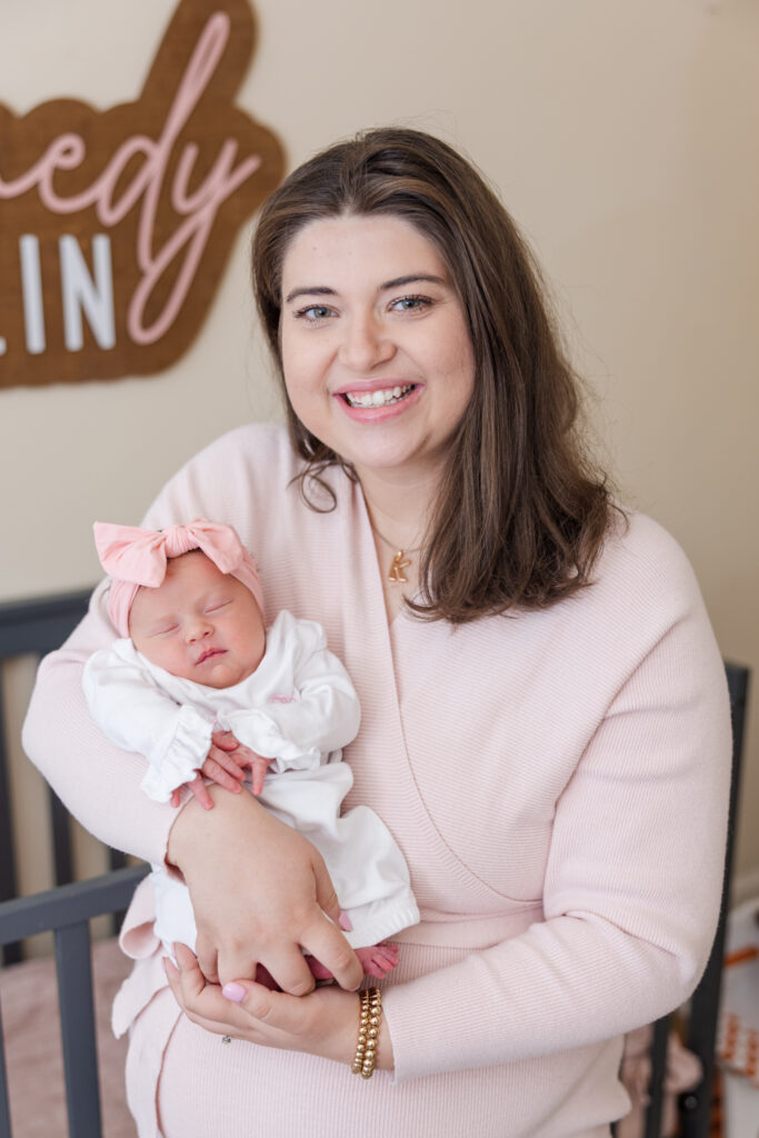 up close portrait of mom with baby during her newborn session